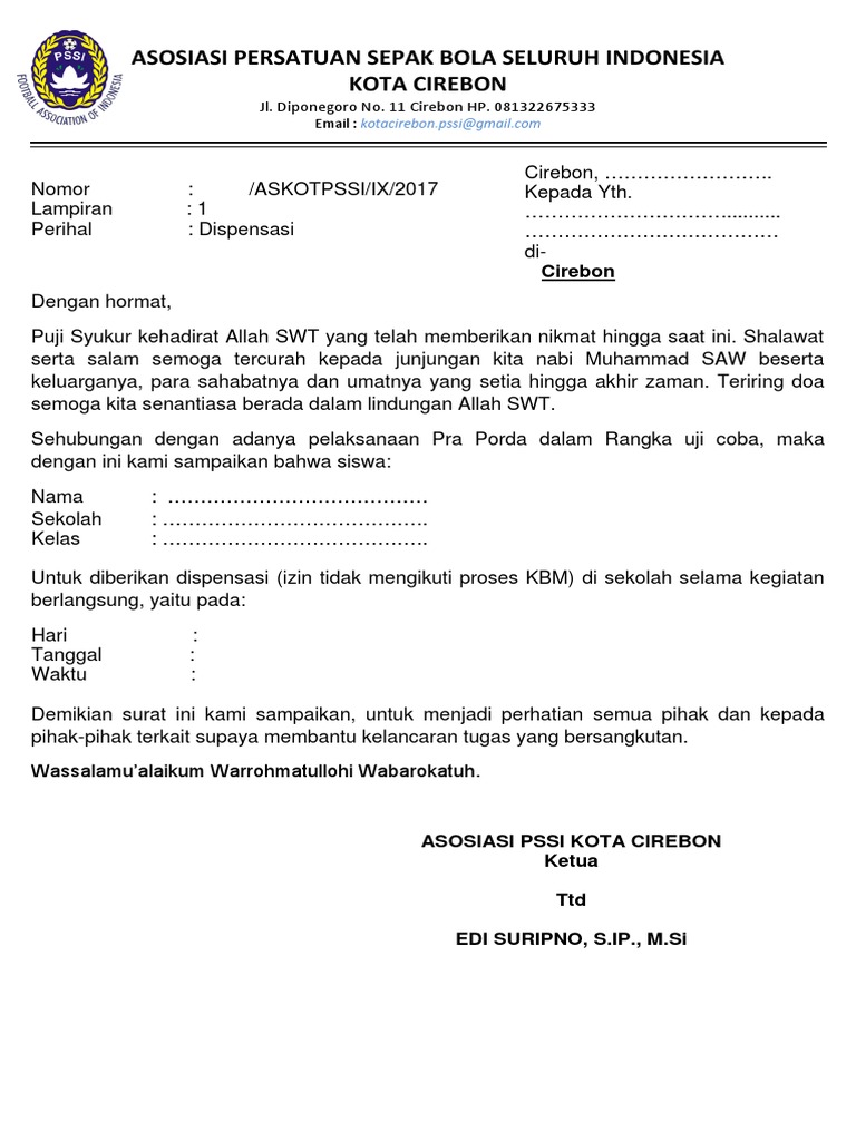 Contoh Surat Pembelian Bola