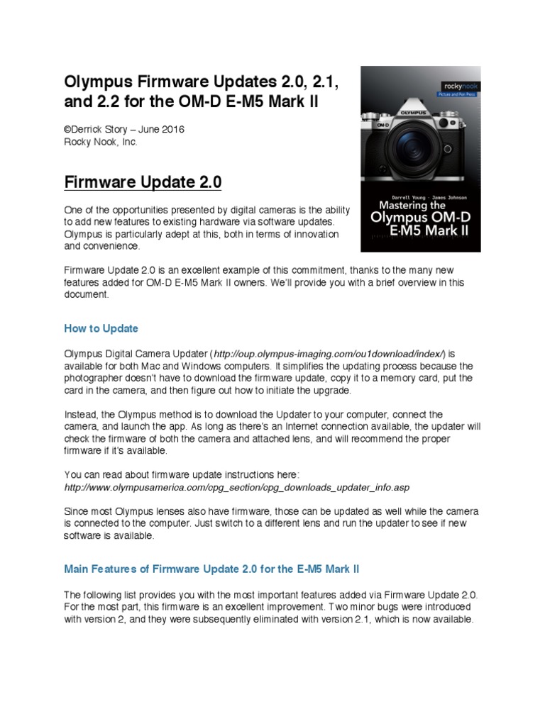 Olympus OMDEM5MarkII Firmware Updates Info Camera Camera Lens
