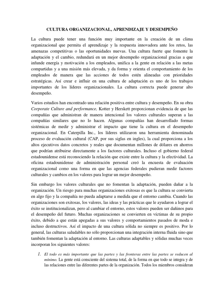 Cultura Organizacional y Desempeño Efectivo | PDF | Adaptación ...