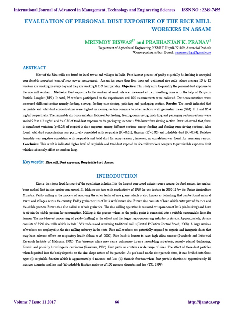 Dust Exposure in Assam Rice Mill Workers | PDF | Rice | Dust