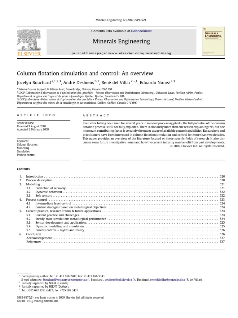 Minerals Engineering Jocelyn Bouchard, André Desbiens, René Del Villar, Eduardo Nunez PDF