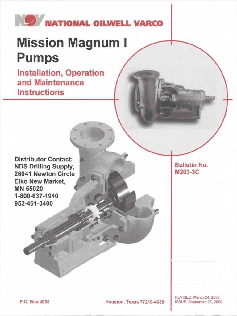 Mission Magnum 1 Parts Operation and Maintanence SELECCIONABLE Pump Bearing (Mechanical)