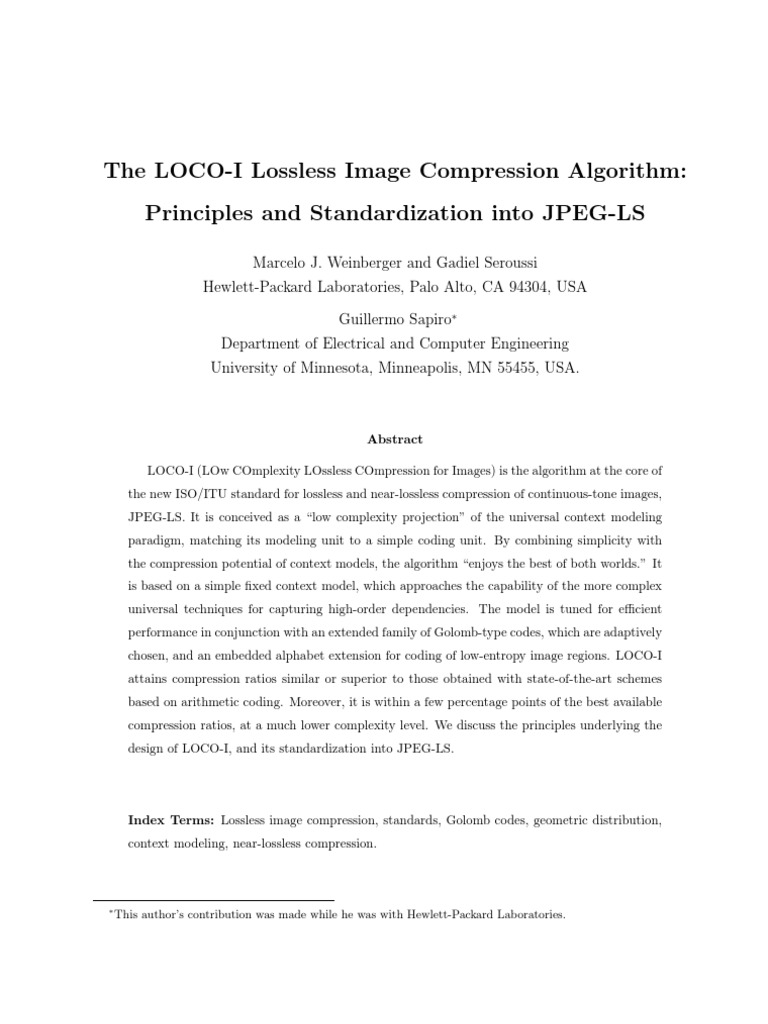 The LOCO-I Lossless Image Compression Algorithm: Principles and ...