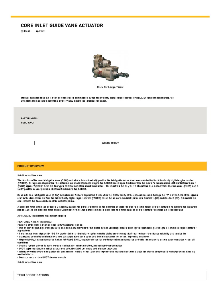 Core Inlet Guide Vane Actuator - Parker NA | PDF | Actuator ...
