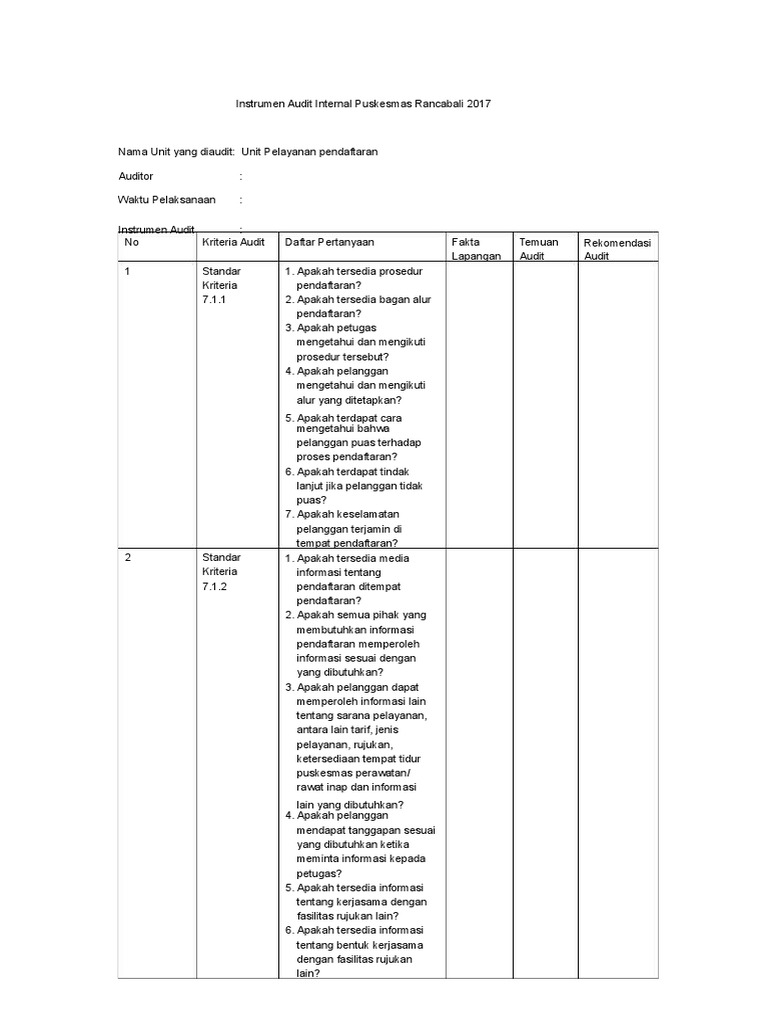 Instrumen Audit Internal Pendaftaran Rcb Edit