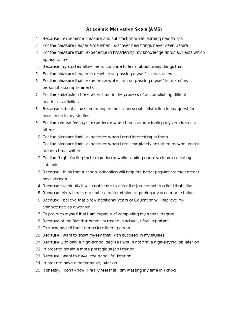 Academic Motivation Scale Overview | PDF | Self-Improvement | Wellness