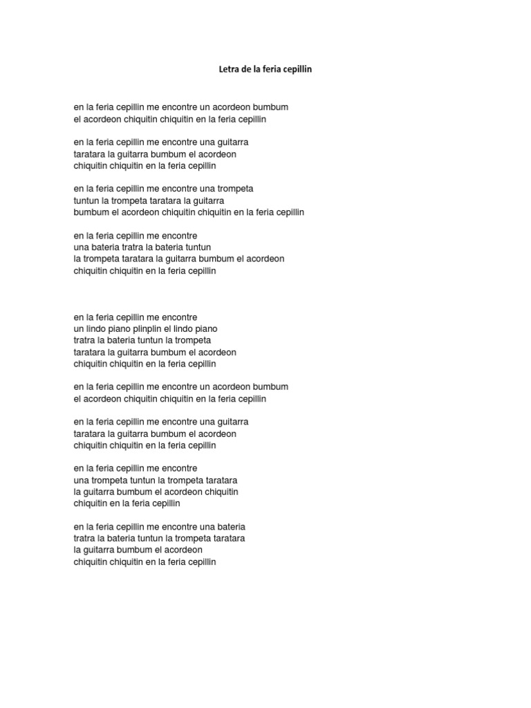 Letra de La Feria Cepillin