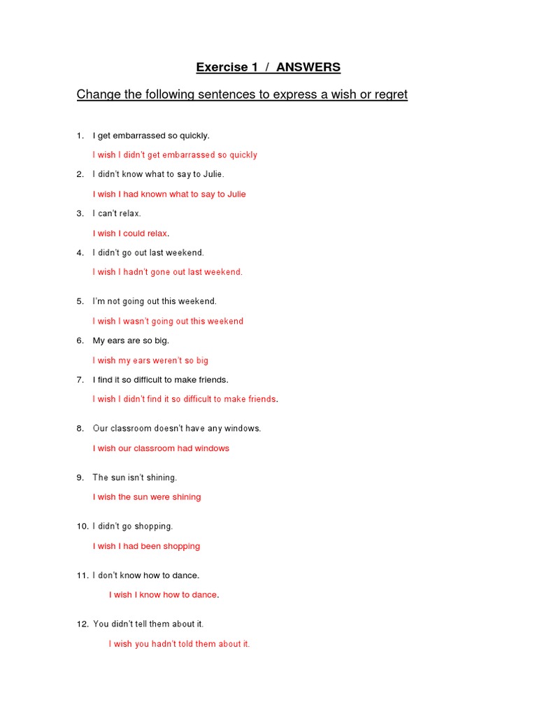Expressing Wishes And Regrets Worksheet Vocabulary