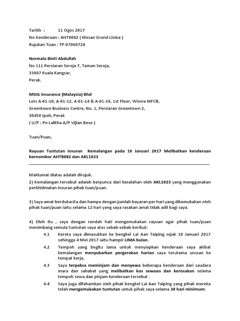 Contoh Surat Kepada Lhdn Untuk Bayaran Insuran