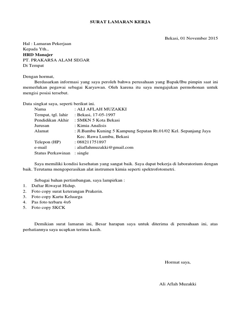 Surat Lamaran Kerja - Contoh 3