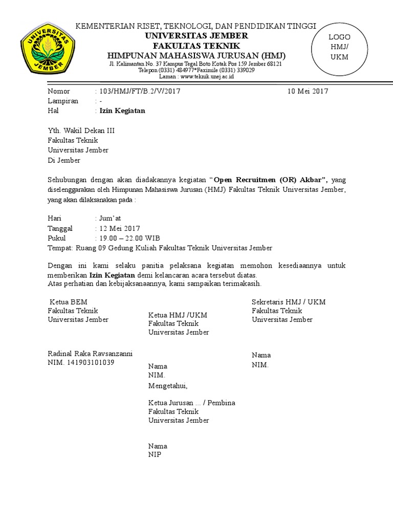 Contoh Surat Hmj Ukm Fakultas