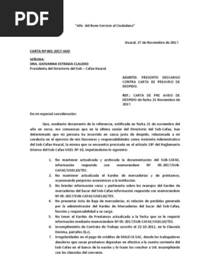 Ejemplo Modelo De Carta De Descargo Laboral - Modelo de 