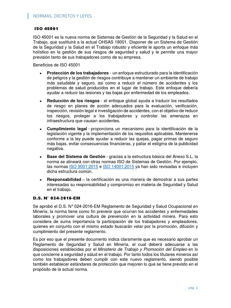 ISO 45001 y Reglamento de Seguridad Minera | PDF | Minería | Derecho ...