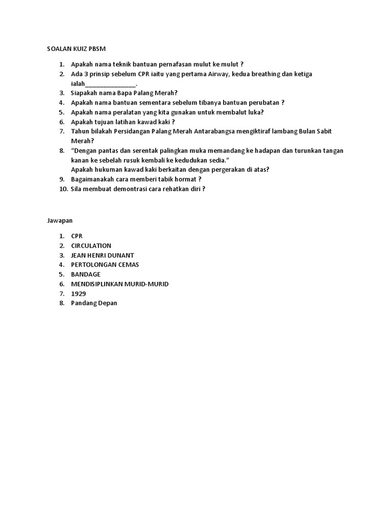 Soalan Kuiz Pbsm Pdf