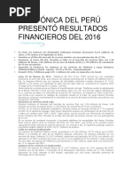 Telefónica Del Perú Presentó Resultados Financieros Del 2016