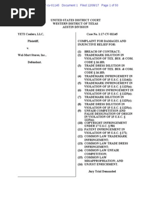 Yeti Coolers v. Walmart - Complaint