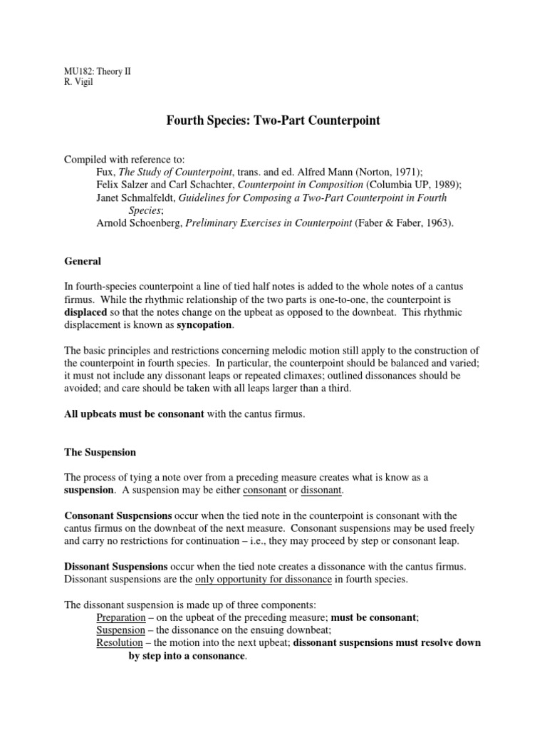 Fourth Species Two-Part Counterpoint Guide | PDF | Interval (Music ...