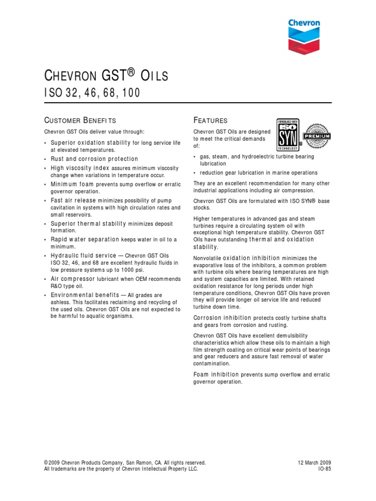 Chevron Gst Oils 32 46 68 100 (1) Motor Oil Mechanical Engineering