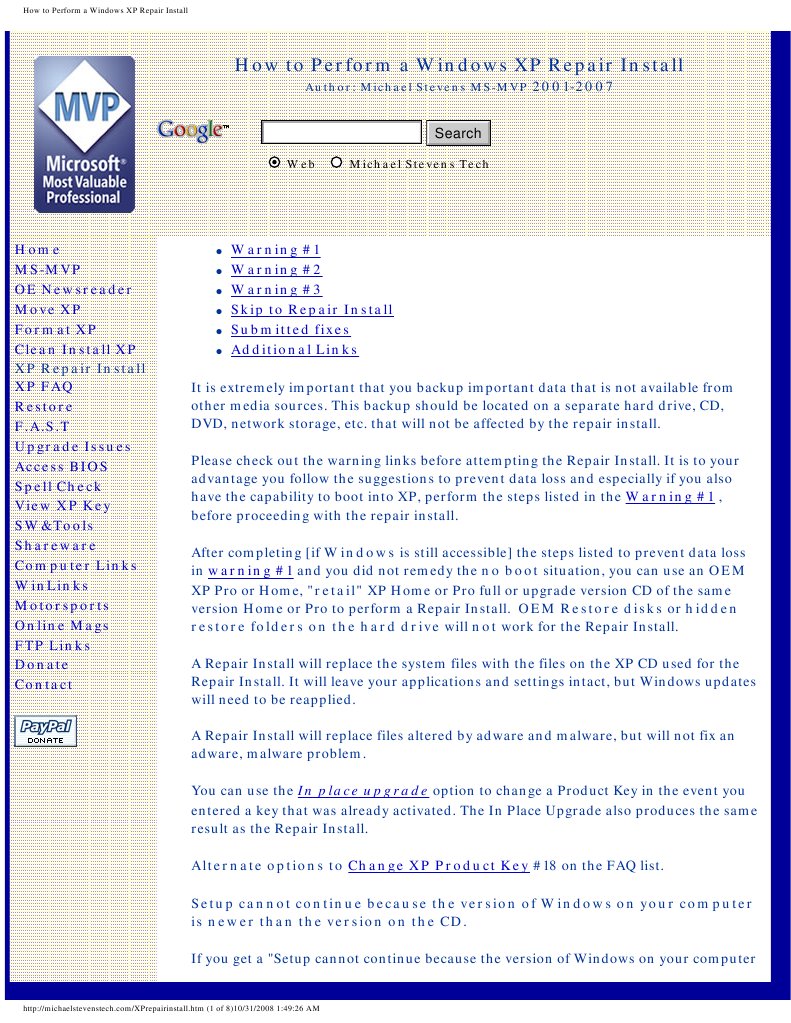 Windows XP Repair Install Guide | PDF