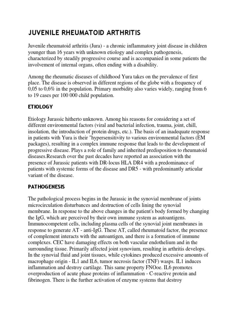 Juvenile Rheumatoid Arthritis PDF Arthritis Rheumatoid Arthritis