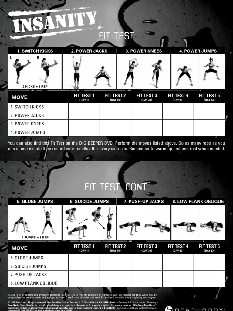 5 Day Insanity asylum workout sheet with Comfort Workout Clothes
