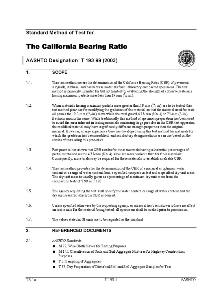 The California Bearing Ratio: Standard Method of Test For | PDF | Soil ...