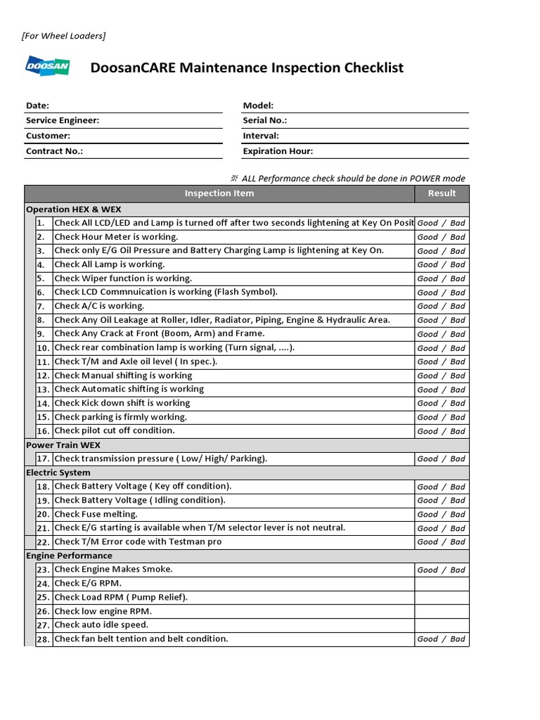 Wheel Loader Maintenance Checklist | PDF | Loader (Equipment ...