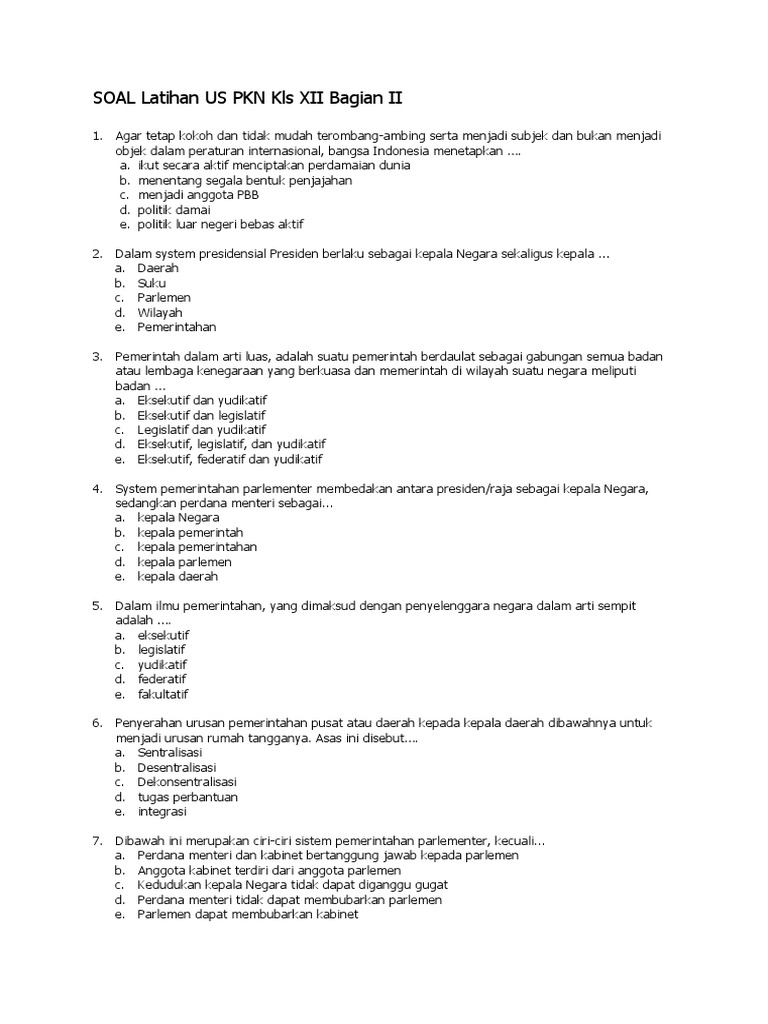 Soal Latihan Us Pkn Kls Xii Bagian Ii Kosong Pdf