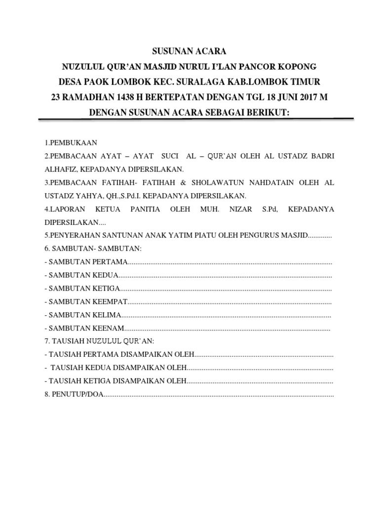 Susunan Acara Nuzulul Quran
