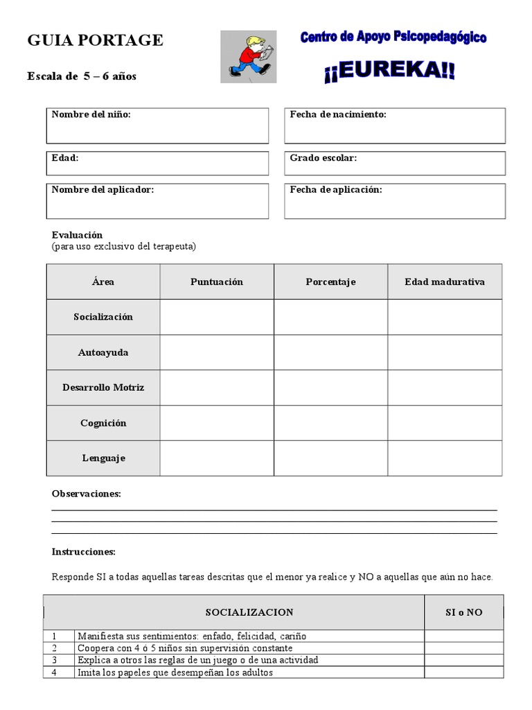 Escala de Desarrollo Portage Nivel de Edad 5 A 6 AÑOS 2011 | PDF