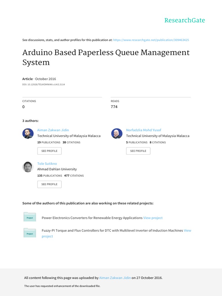 Arduino Based Paperless Queue Management System: October 2016 | PDF ...