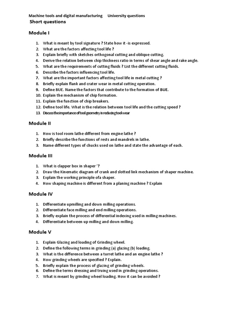 Machine Tools and Digital Manufacturing Questions | PDF | Grinding ...