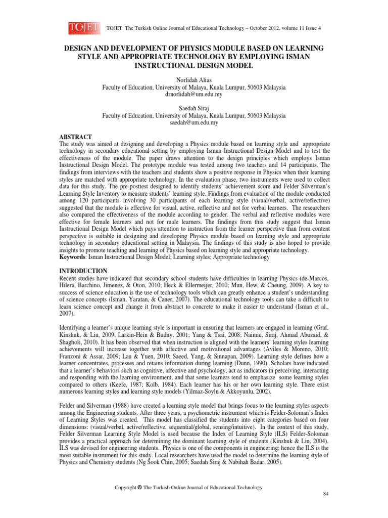 Design and Development of Physics Module Based On Learning Style and ...