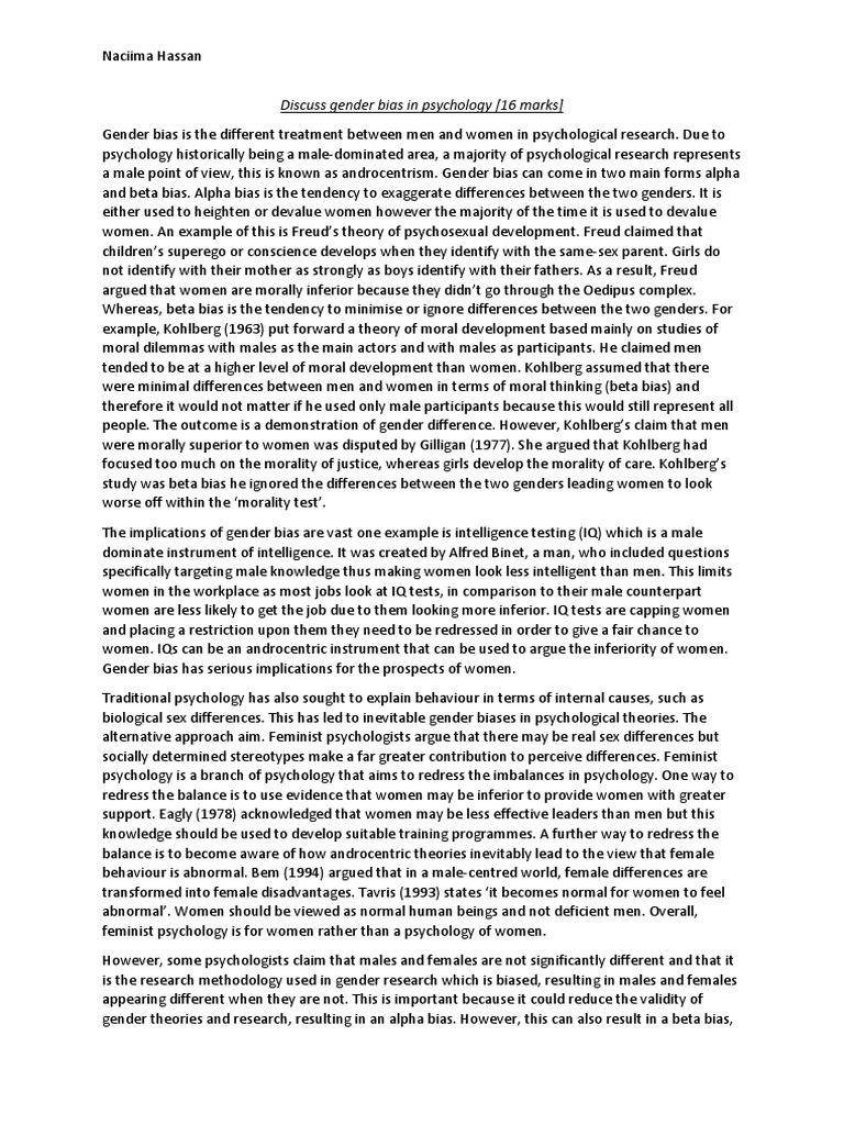 Gender Bias in Psychological Research | PDF | Gender | Gender Studies