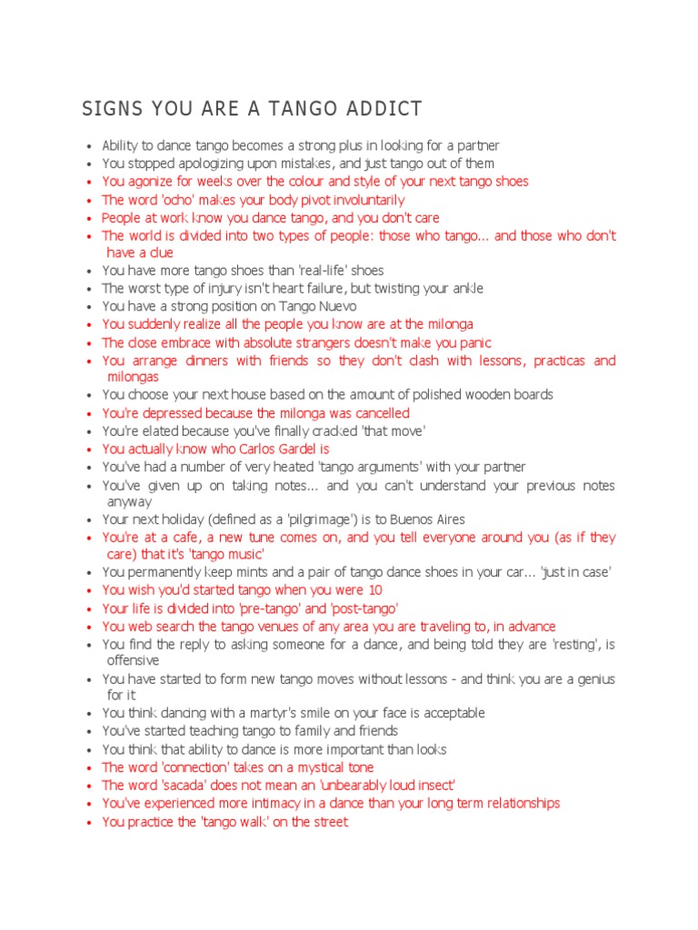 Signs of a Tango Addiction | PDF | Tango | Leisure