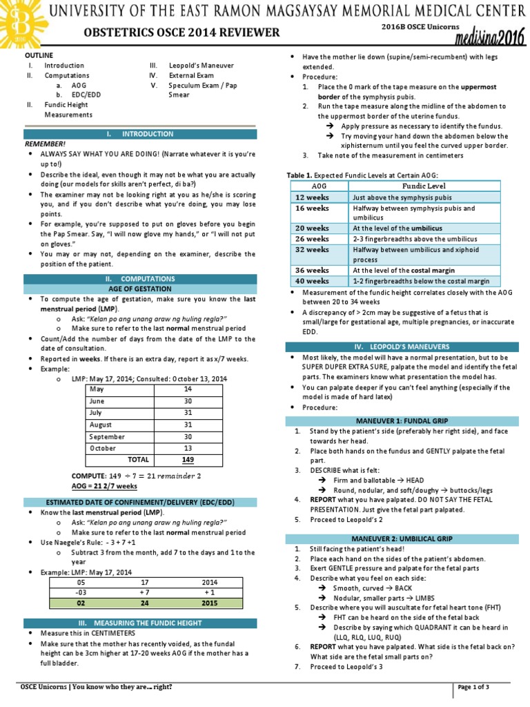 OSCE Obstetrics Exam Guide | PDF | Female Mammals | Human Reproduction