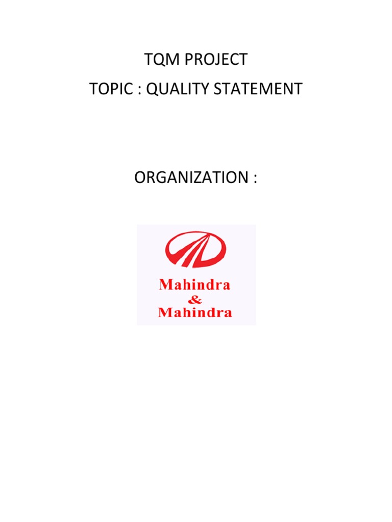 TQM Project Topic Quality Statement PDF Expense Business