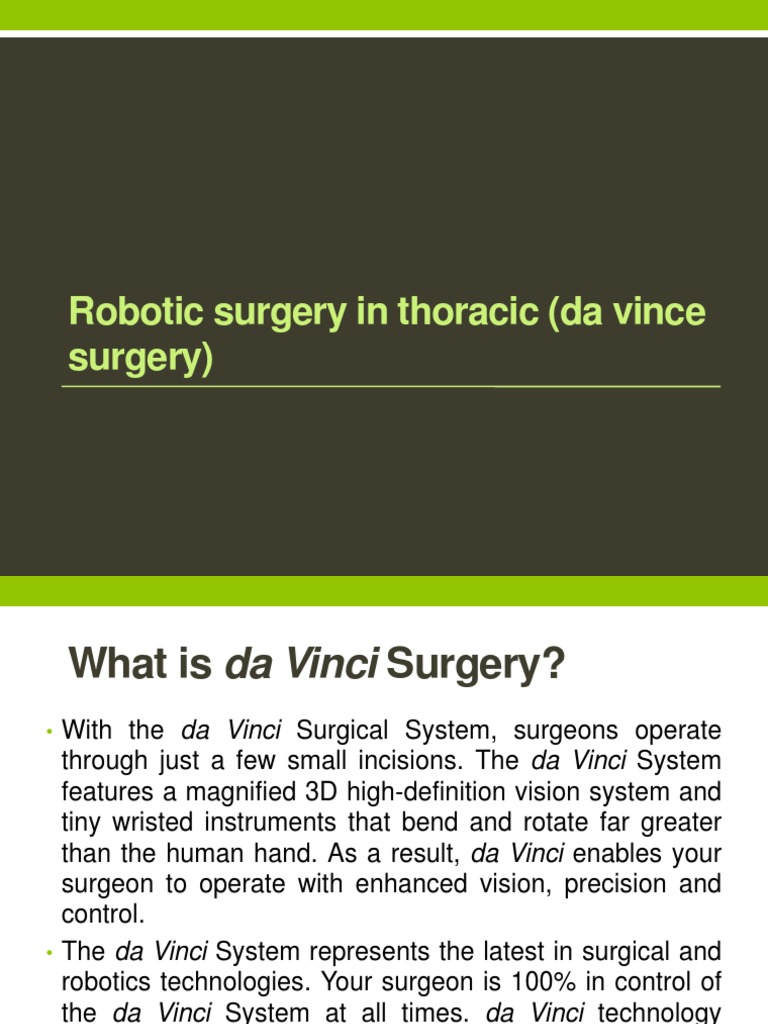 Robotic Surgery in Thoracic (Da Vince Surgery) | PDF | Wellness ...