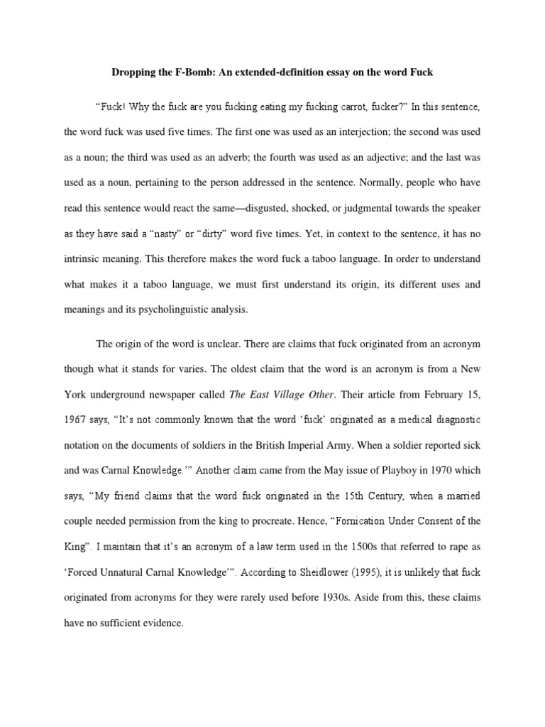 Dropping The F Bomb An Extended Definition Essay On The Word Fuck