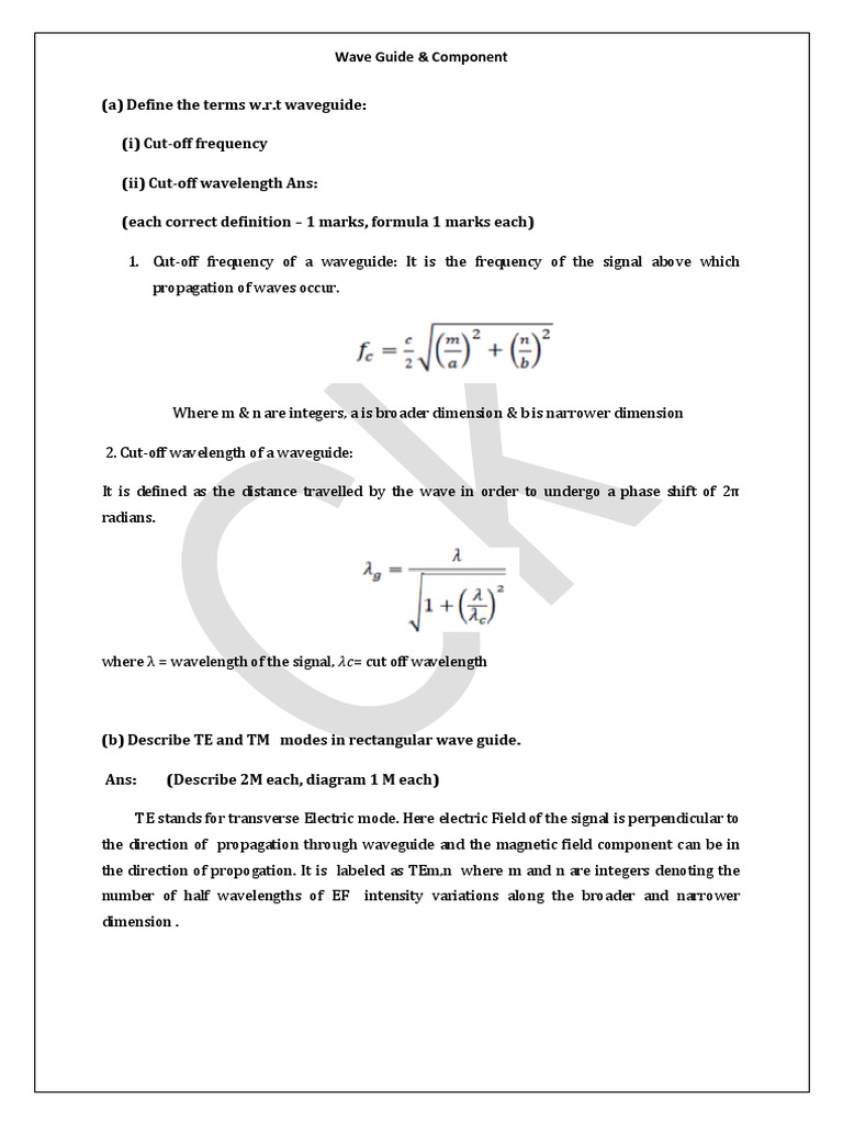 Waveguide Definitions and Modes Explained | PDF | Waveguide | Wavelength
