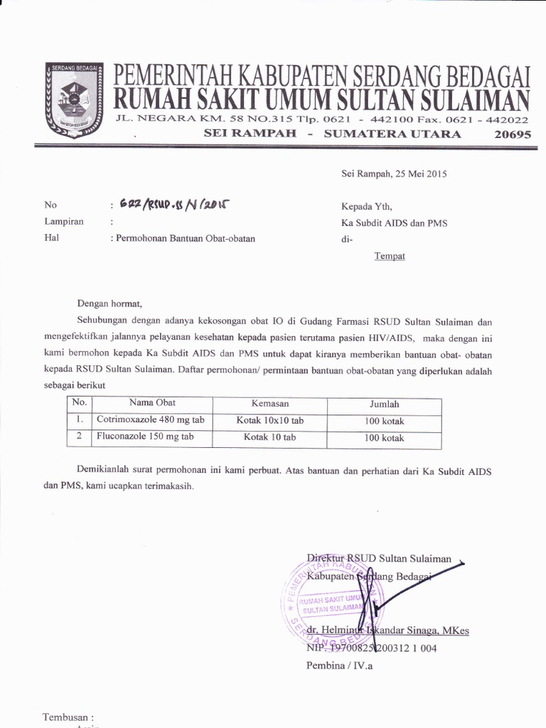 Contoh Surat Permohonan Bantuan Obat Obatan - Contoh 