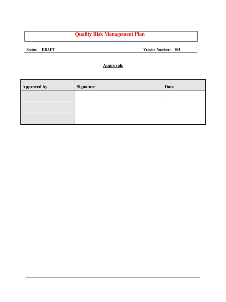 Quality Risk Management Plan: Approvals | PDF | Risk Management | Risk