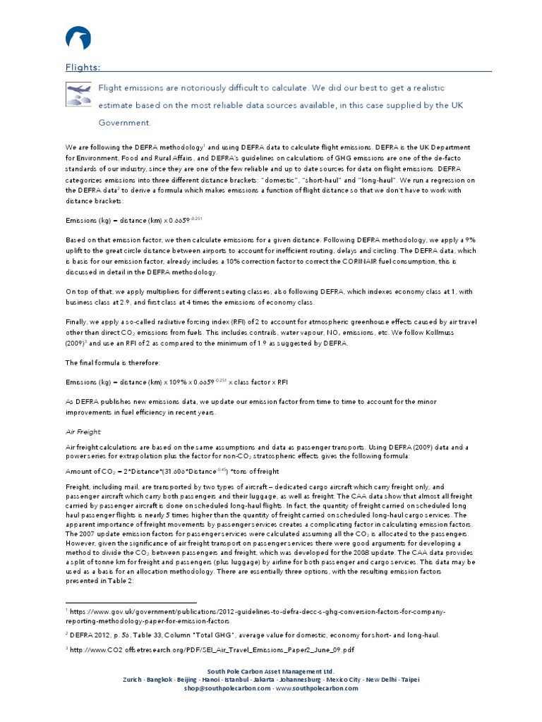 Calculating Flight Emissions Using DEFRA Methodology PDF Business