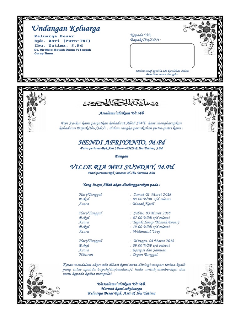 Contoh Surat Contoh Surat Undangan Resepsi Pernikahan