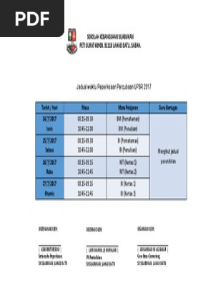 Jadual Percubaan Upsr 2017