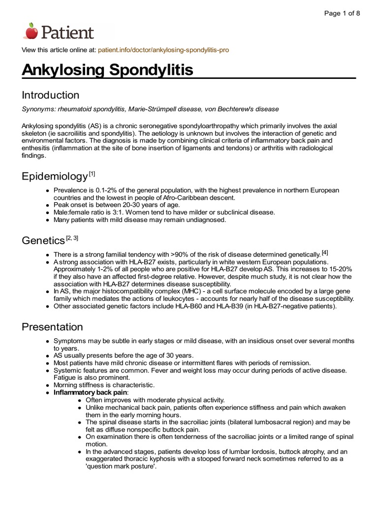 Patient - Info/doctor/ankylosing Spondylitis Pro | PDF | Arthritis ...