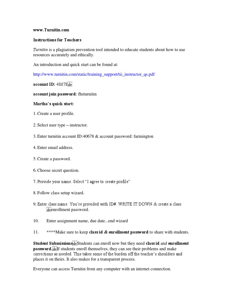 Turnitin Account Id And Password