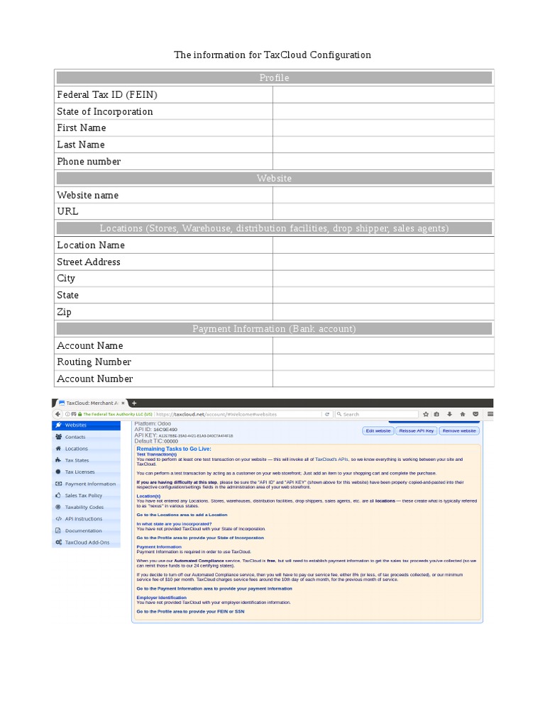 Profile The Information For Taxcloud Configuration PDF