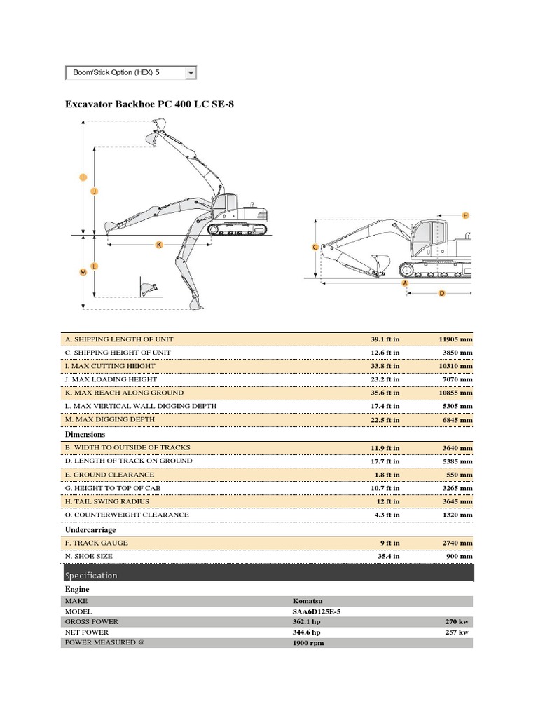 Komatsu PC 400 Excavator Specifications | PDF | Engine Technology ...