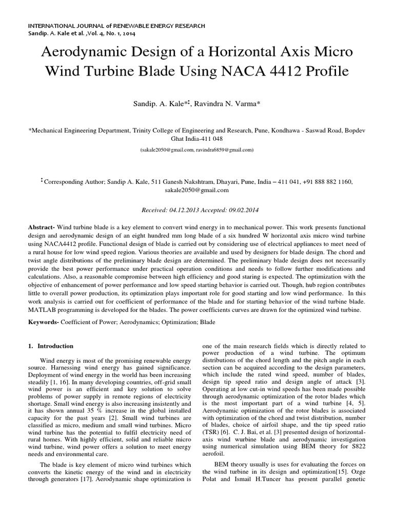 Aerodynamic Design of A Horizontal Axis Micro Wind Turbine Blade Using ...
